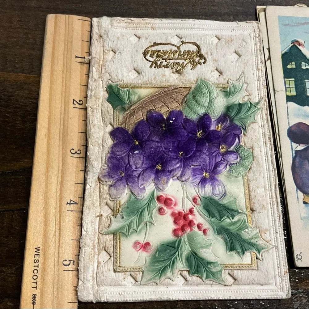 Antique Lot of 8 Christmas Holiday Postcards Santa Flowers Scrapbooking